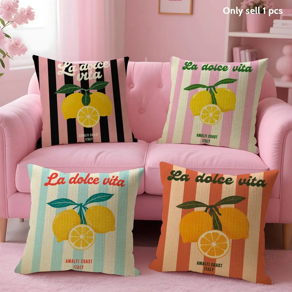 Cushion Cover Lemon Amalfi Coast Linen Organic Fabric Double-Sided Printing Sofa Breathable Home Decor Gift Pillow Case