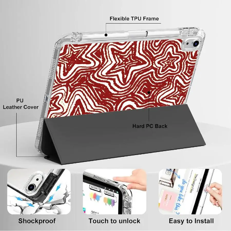 

Red Star Holder Cover Tablet Case For iPad Mini 6 7 11th 10th 9th 8th 7th 12.9inch Air 4 5 M3 M2 M4 11inch Pro 2025 Y-Fold