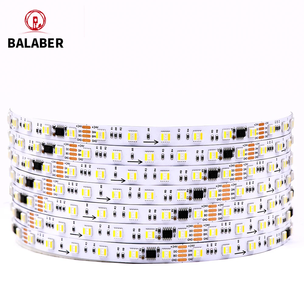 

WS2805 Pixels LED Strip Light RGBCCT 5 in 1 Addressable Led Lights Dual Signal RGB WW CW 3000K-6500K 12V 24V 60LED 1IC to 4/6LED