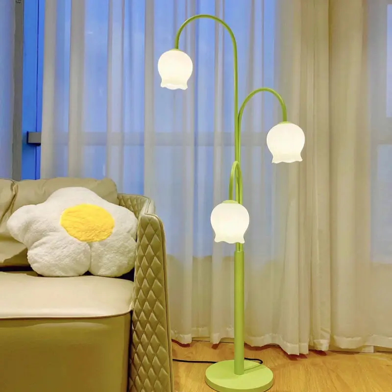 Lily of The Valley Floor Lamp Green, Elegant Flower Floor Lamp for Living Room, Tall Plant Lamp with Fabric Shade, Home Decor Li
