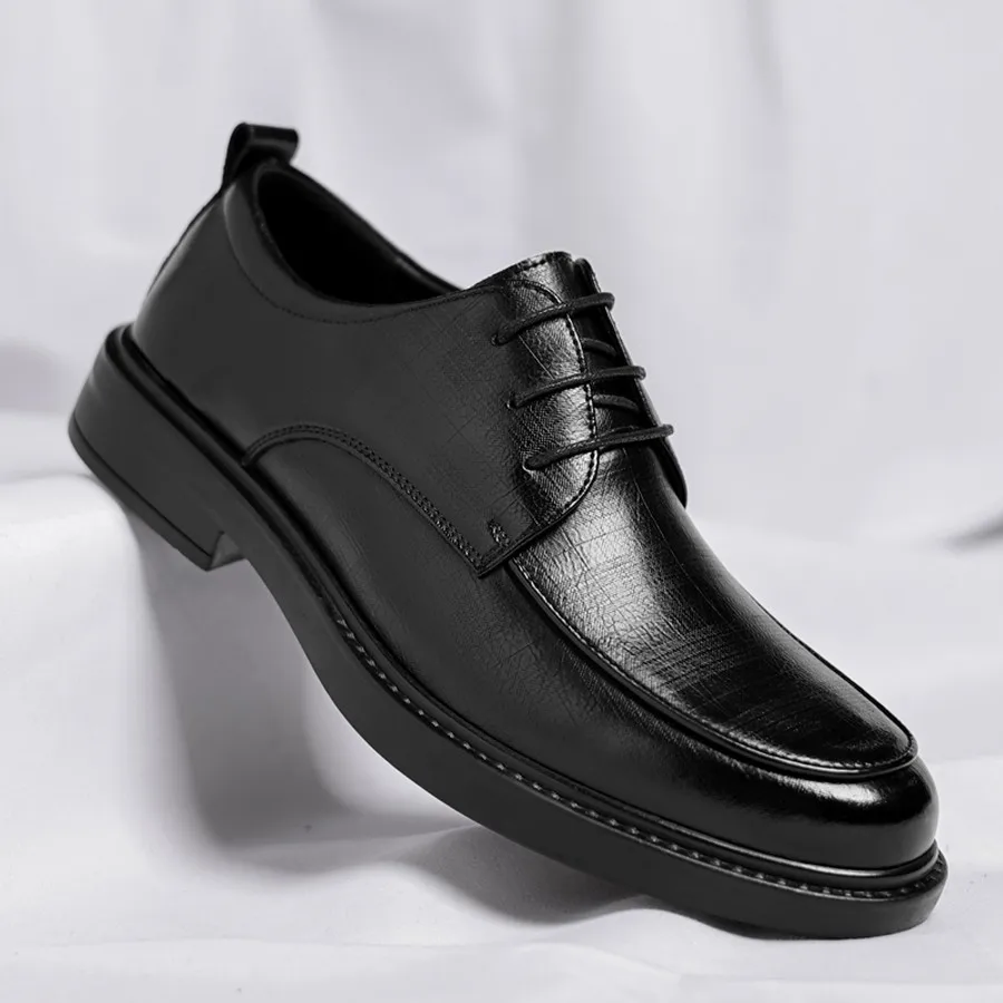 Men's Casual Low-Top Lace-Up Shoes, Textured Round Toe, Wear-Resistant for Daily Wear and Weddings
