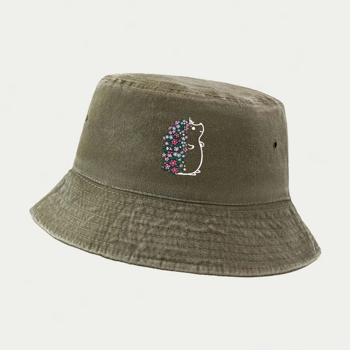 High-quality Floral Hedgehog Print Pattern Bucket Hat, a Staple for Fishing and Lure Fishing. Foldable for Easy Storage and Port