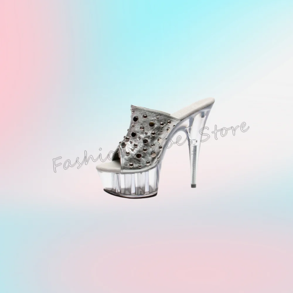 

Silver Rivet Decor Platform Slippers Open Toe Women Shoes Stilettos High Heels Party Banquet Dating 2025 Zapatos Para Mujere