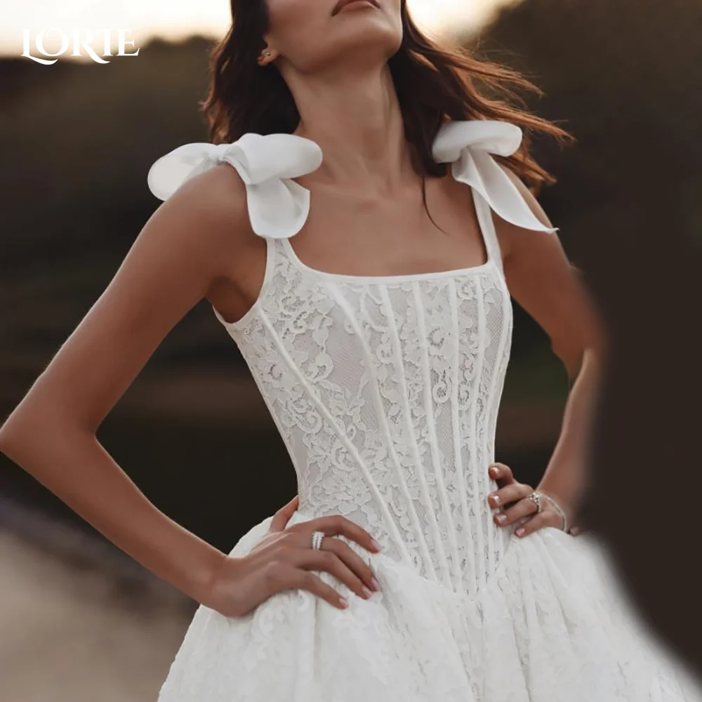 

LORIE Vintage Lace Wedding Dress A-Line Strapless Appliques Princess Bridal Gown V Neck 3D Flower Ball Bride Gown Customized