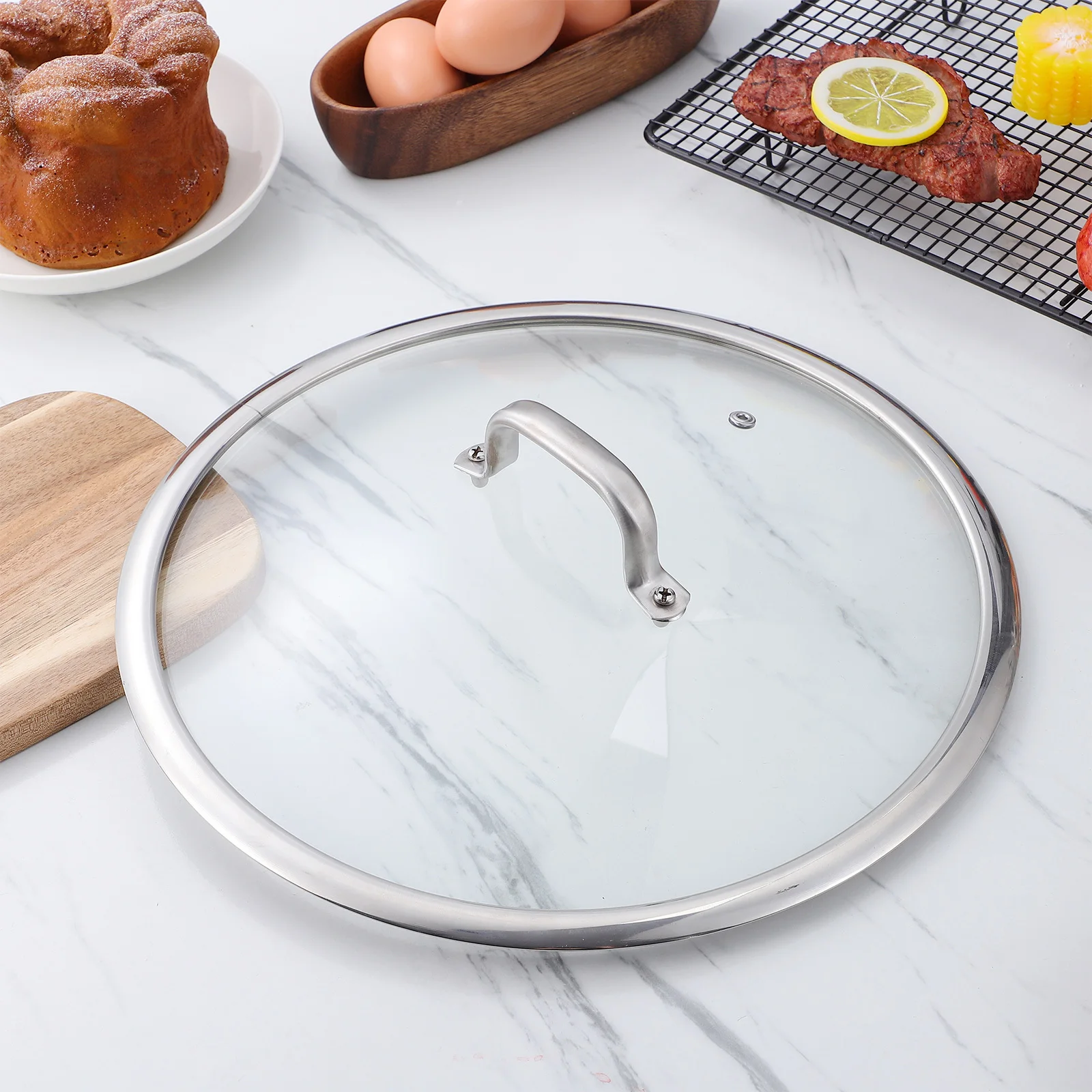 

Thickened Glass Pot Lid with Stainless Steel Handle Fry Pan Accessory Transparent Cooking Cover Kitchen Lid Cover