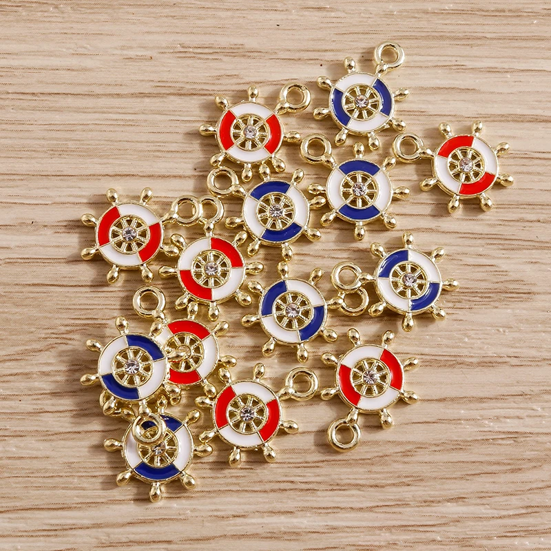 Tusember 10Pcs Mini Enamel Nautical Anchor Rudder Charms For Drop Earrings Bracelet DIY Necklace Handmade Jewelry Accessories