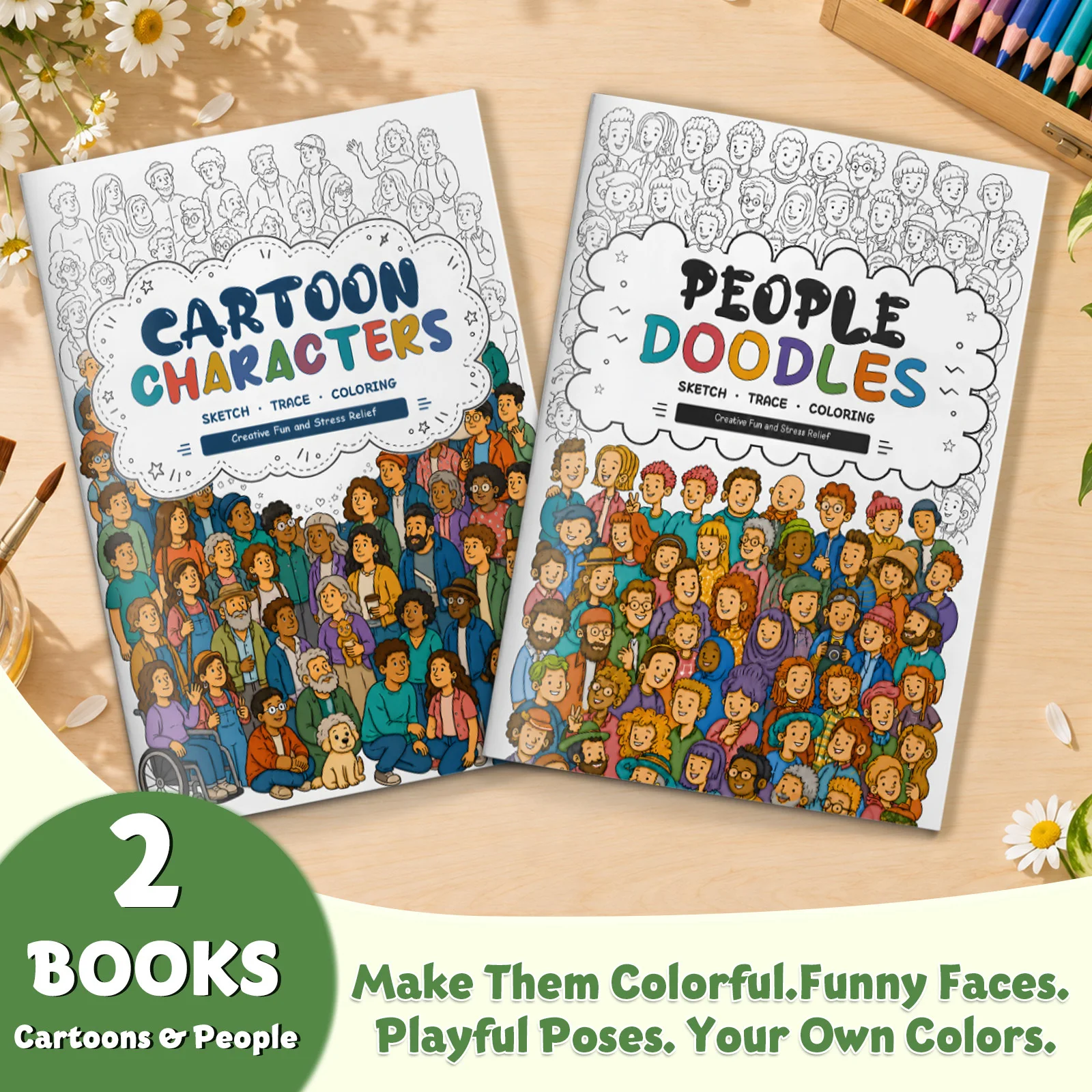 Cartoon Characters & People Doodle Notebooks, Funny Faces, Playful Poses, Sketching, Tracing and Coloring Activities, Creative
