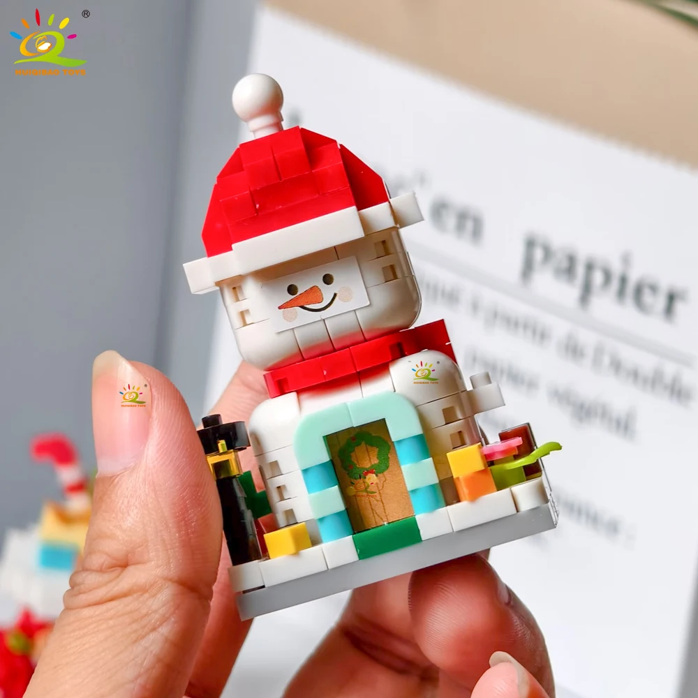 HUIQIBAO Weihnachts-Mini-Bausteine Weihnachtsmann Schneemann Weihnachtsbaum Haus Bausteine Set DIY Tischdekoration Kinder Weihnachtsdekoration Geschenk – Detail 4