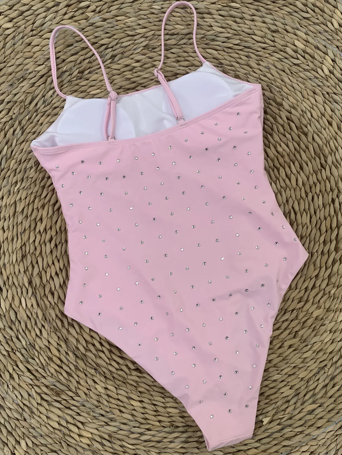 2025 Sexy Pink One-Piece Swimsuit with Rhinestone Accent Sleeveless Bathing suits Backless Monokinis Lady Holiday Beachwear image 4