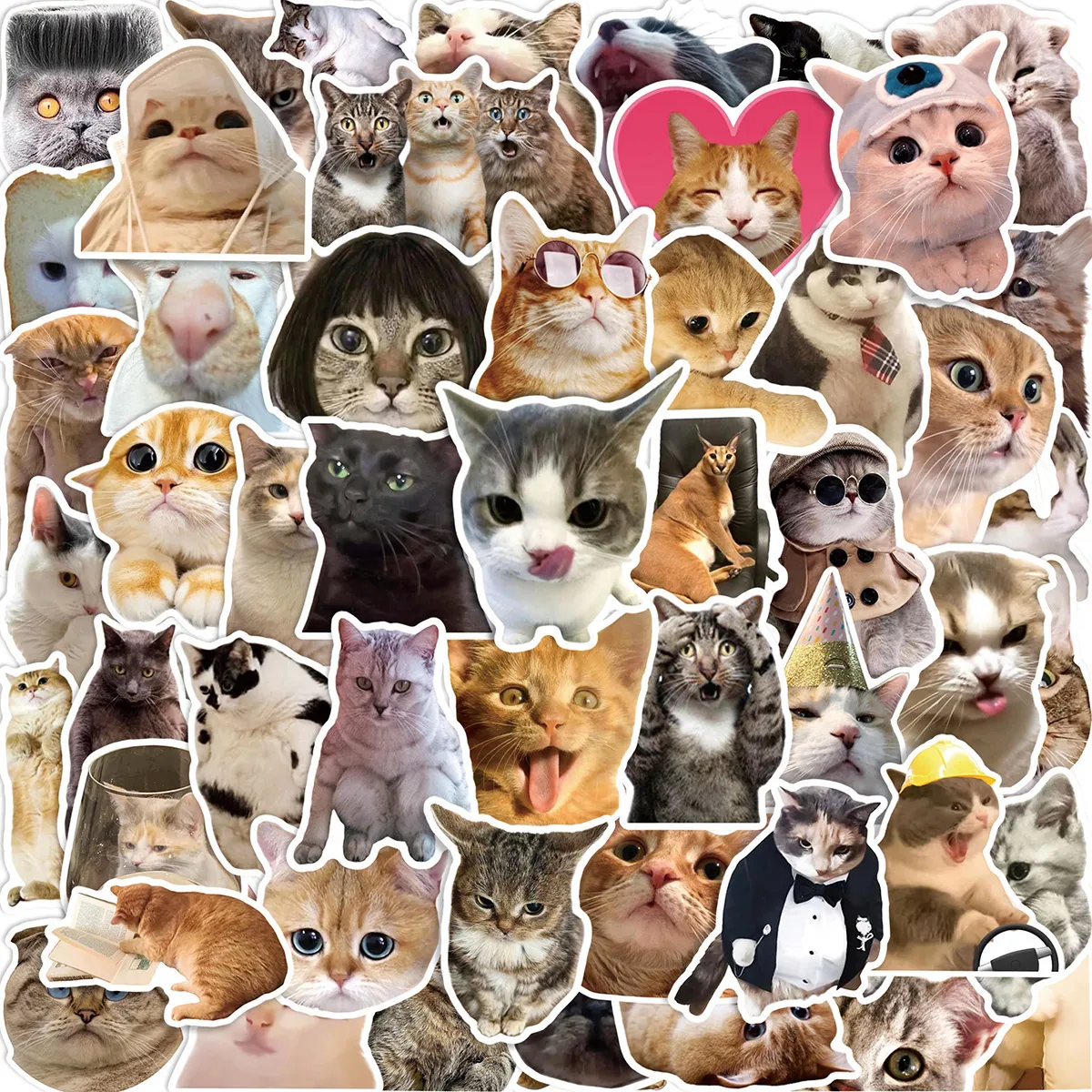 50 Cute Cat Stickers Pack, Emoji Style Cats, Self-Adhesive Decorative Stickers, Suitable for Scrapbooks, Laptops, Phone Cases, Water Bottles, Gift Wrapping, Party Favors