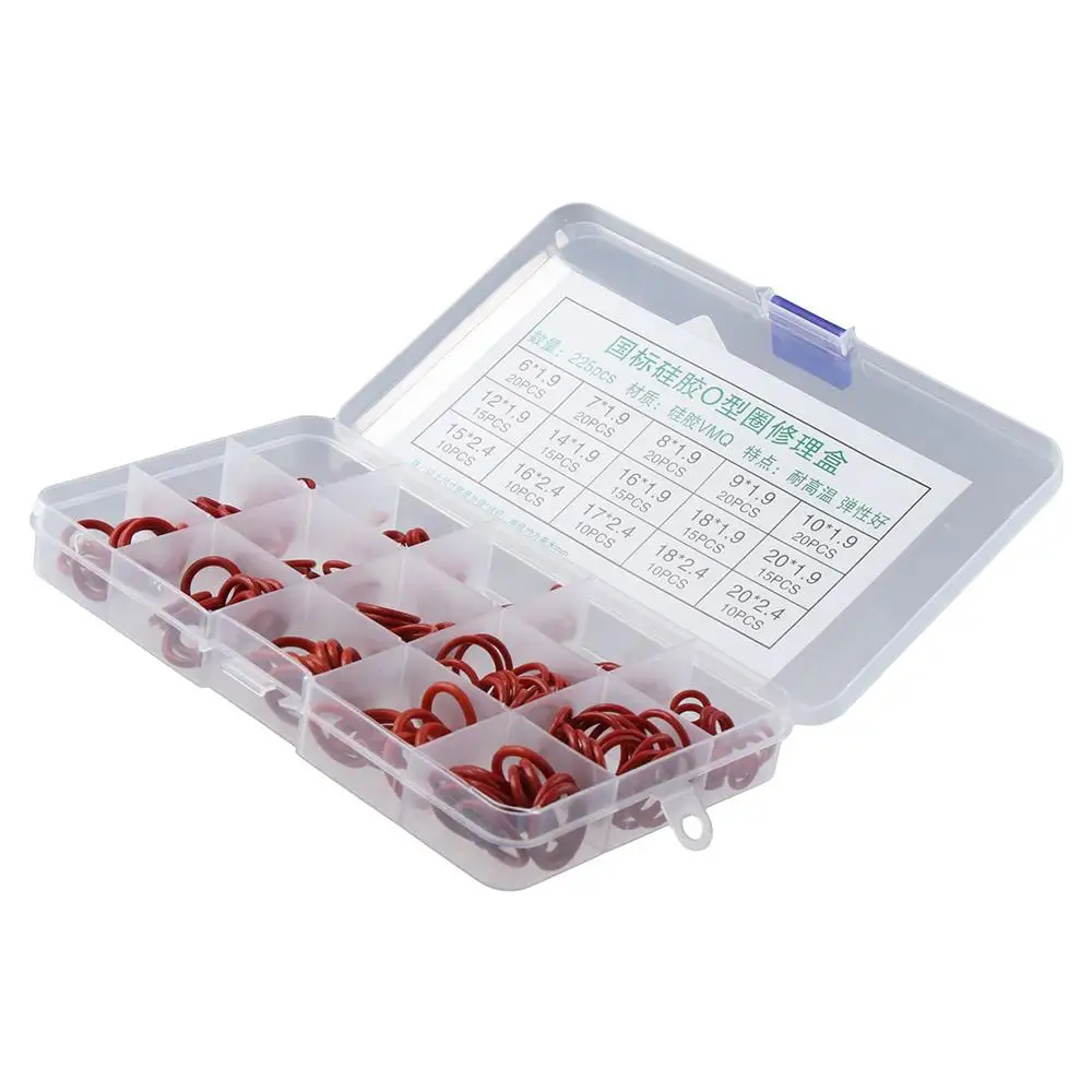 225pcs Car Gasket Silicone Rubber High Pressure Sealing Gaskets O-Ring O-Ring Assortment Kit Washer Oring