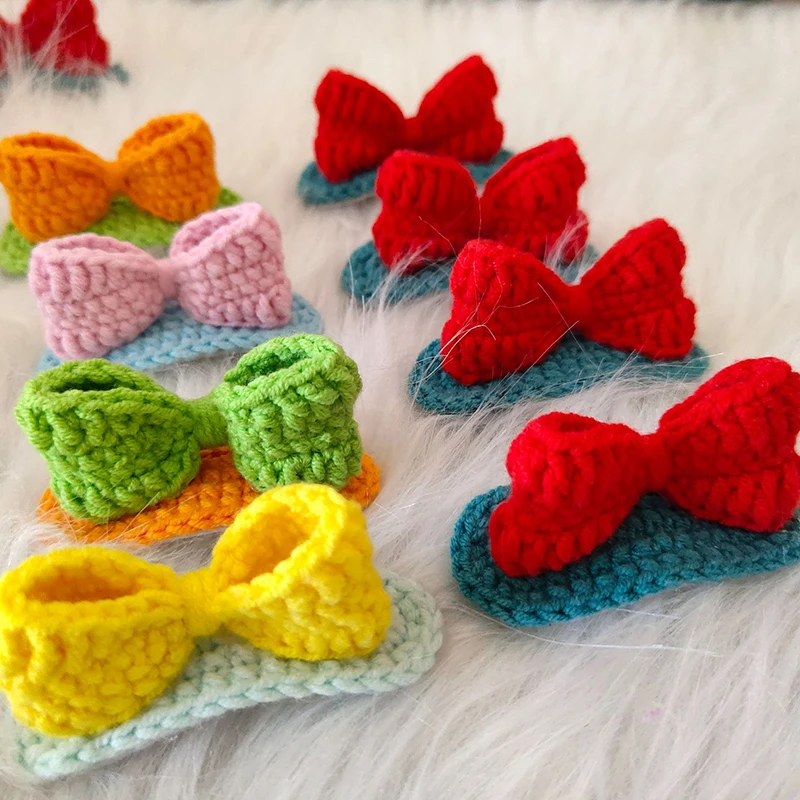 5Pcs Cute Handmade Crochet Bowknot Wool 11 colors  Knitting Infant Headband Hairpin Acessories Craft Ornament