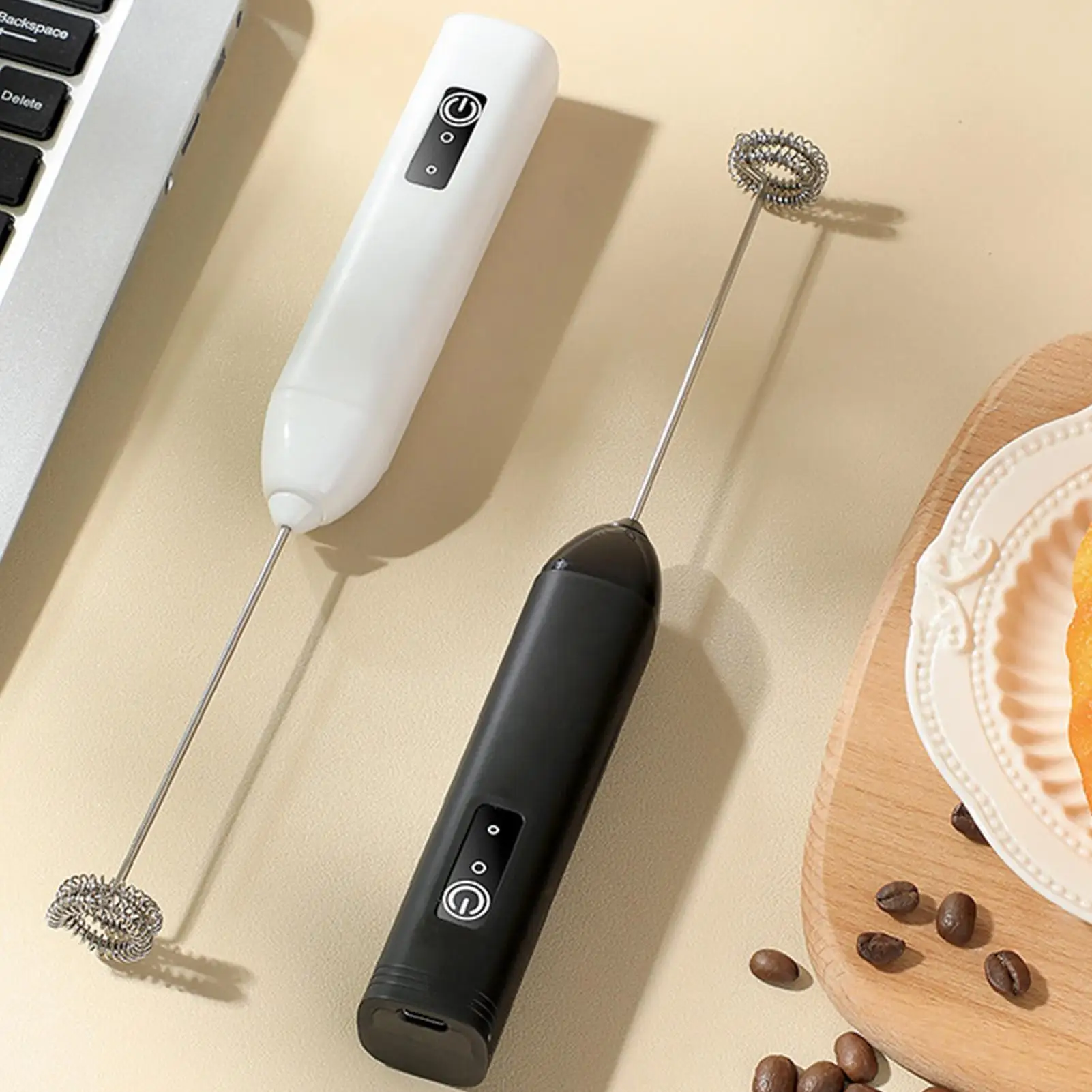 Handheld Milk Frother Wand Rechargeable Foam Stirrer Whisk Cappuccino Foam Maker for Milk Latte Chocolate Coffee Cafe Home