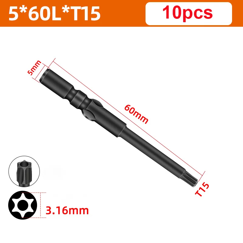 Imagem -05 - Longo Preto Endurecido Magnético Haste Redonda Torx Chave de Fenda com Furo t5 t6 t8 t9 T10 T15 T20 T25 T30 801 mm 60 mm 10 Pcs por Lote