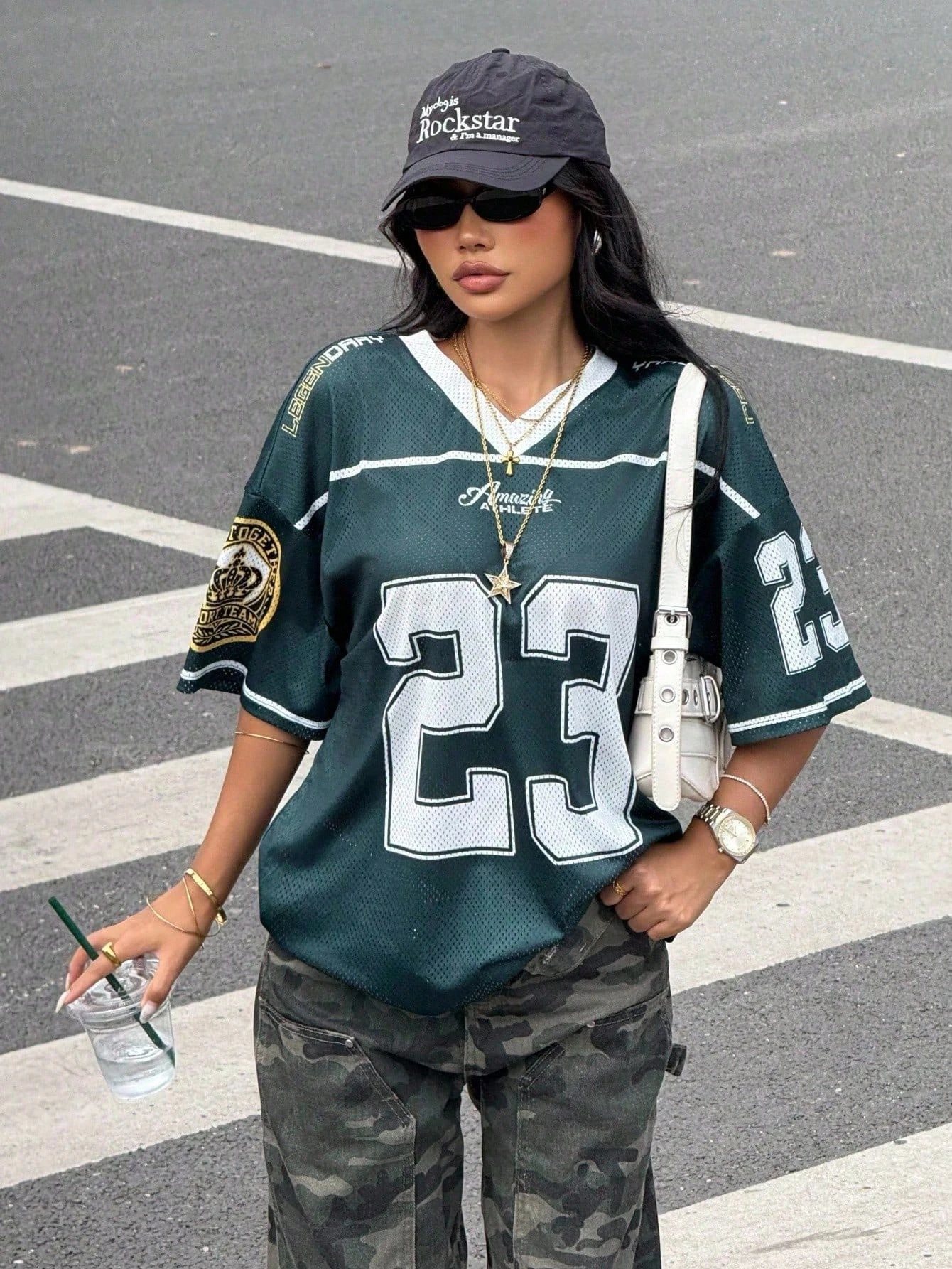 

Women Summer T Shirt Green Football Jersey 23 Print Tee Casual Short Sleeve V Neck Top Trendy Comfortable Sporty Top