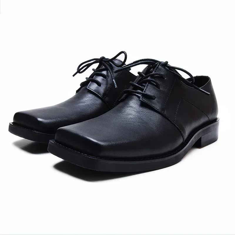 Men's Big Scalp Shoes Round Head Thick Bottom Soft Real Leather Retro Men Shoes Hairdresser Designer