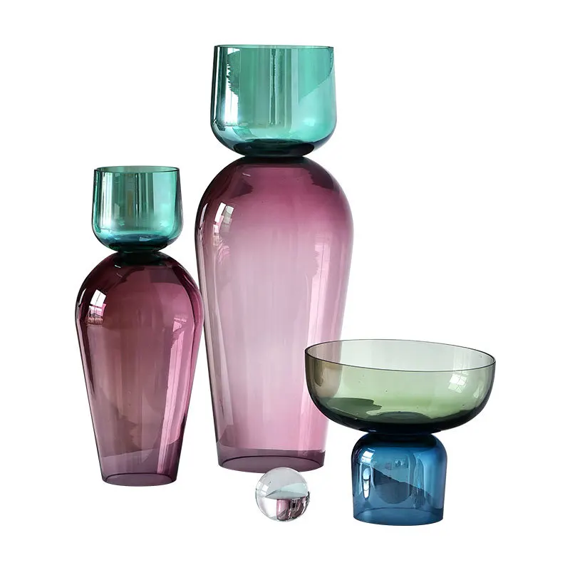 

Craft colored glass flower arrangement vase European home decoration soft decoration