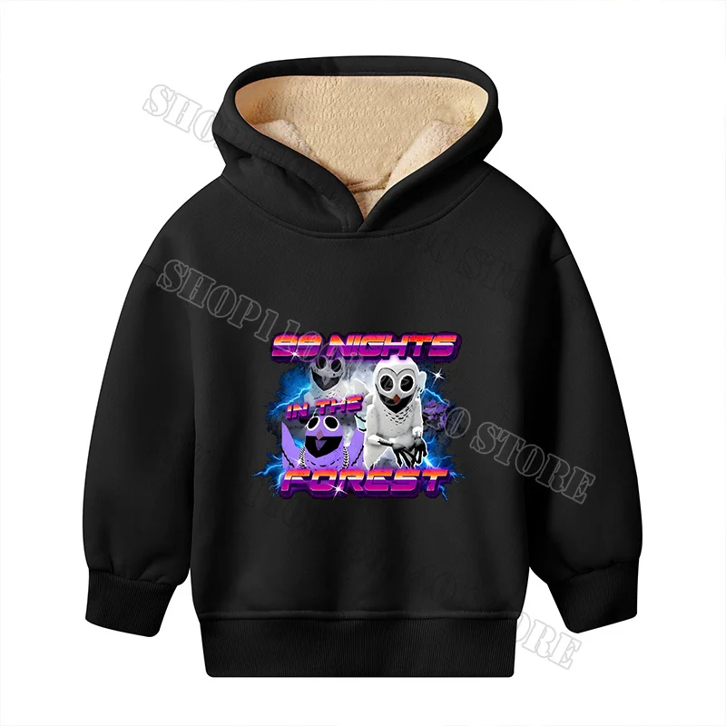 99 ليال في الغابات مقنعين البلوز الأولاد بارد أسود سميكة طويلة الأكمام هوديي الطفل الفتيات عارضة الرياضة الصوف قمم الملابس #4