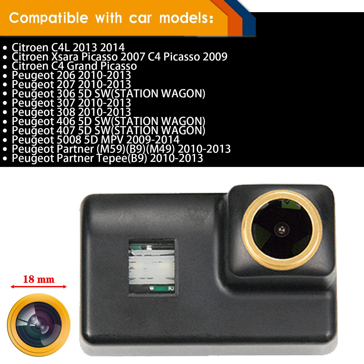 HD 720p Rear View Camera for Citroen C4L 2013/2014 Xsara Picasso C4 Picasso Peugeot 206 207 306 307 308 5008, Night Vison Camera