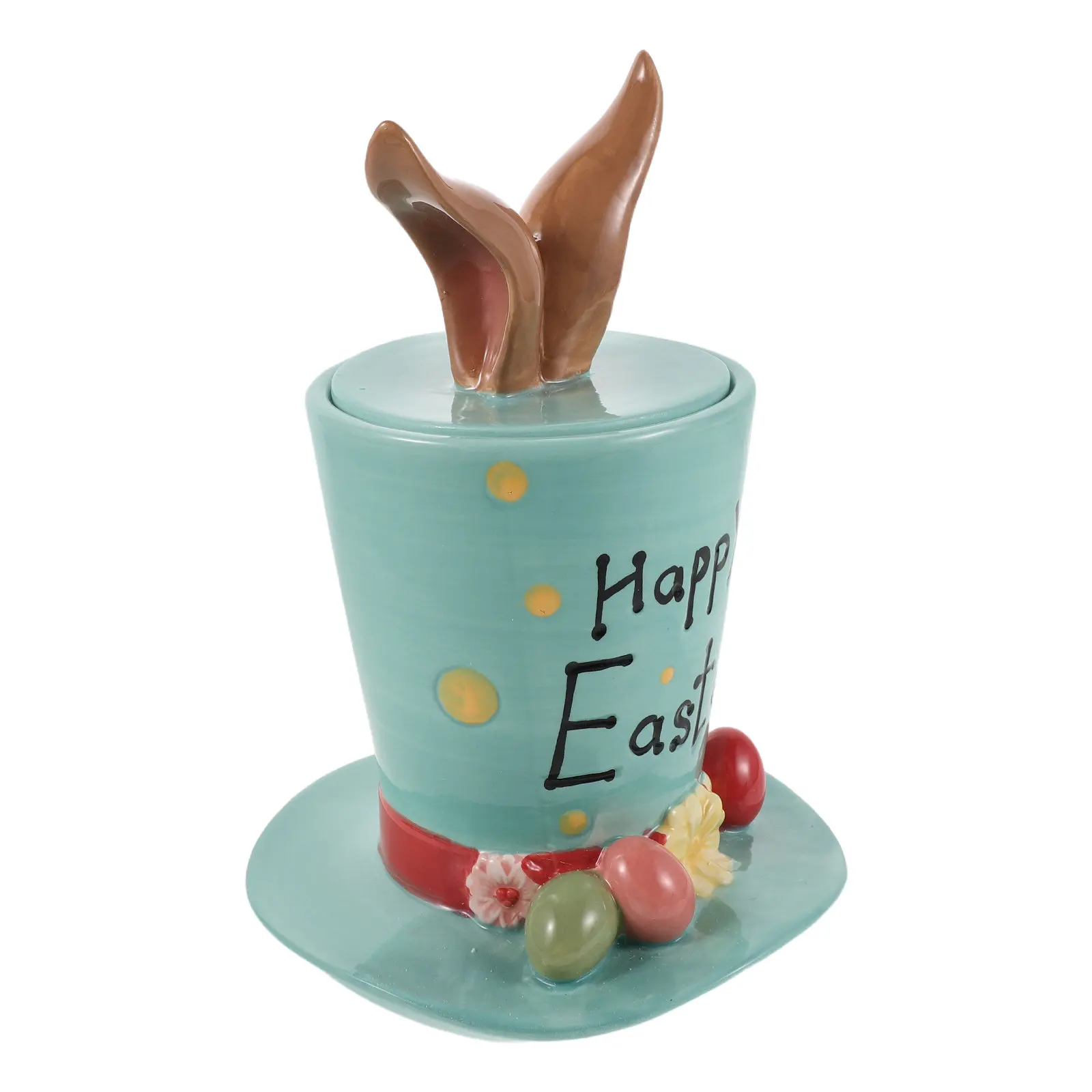 

Easter Candy Jar Ceramic with Bunny Ears Lid Storage for Chocolate Sweets Mini Eggs Rabbit Cookie Jar Kitchen Tea Canister Party
