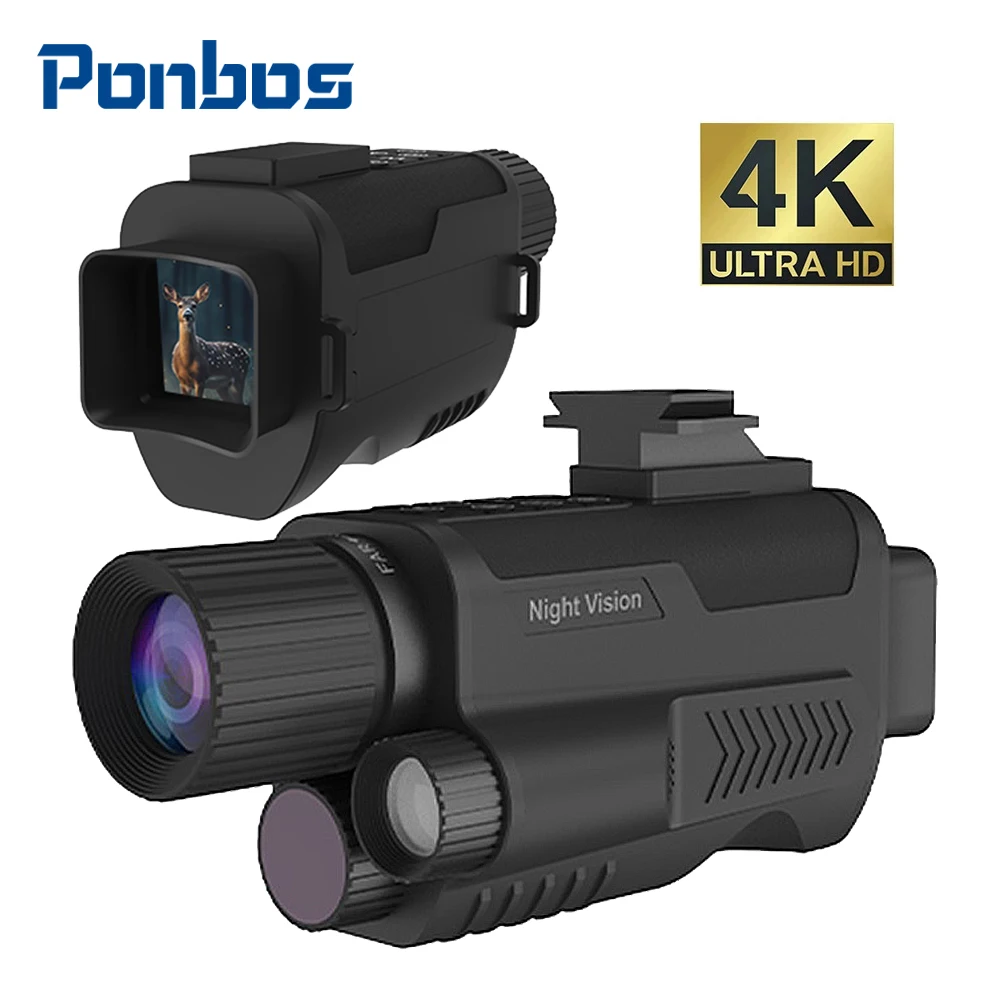 Ponbos Z9001 Digital Tactical Telescope 4K HD 40MP 8X Zoom Camera 600M Infrared Night Vision Monoculars for Hunting Camping