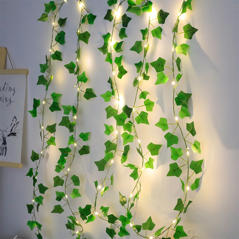 2M Green Leaf String Lights Artificial Ivy Vine Fairy Light Wedding Party Decoration Christmas Home Room Decor Wall Plant Wreath