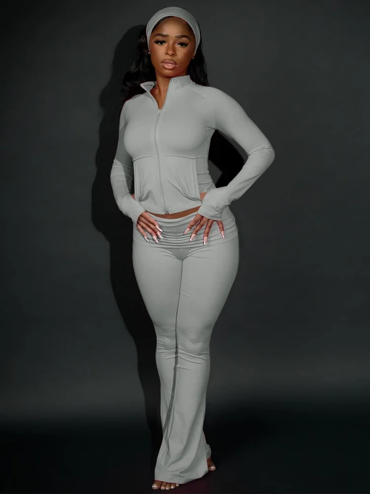 

Женский костюм Sister Star, оптовая продажа, модный костюм с пряжкой для большого пальца, складной пояс, слегка расклешенный элегантный комплект из двух предметов для йоги