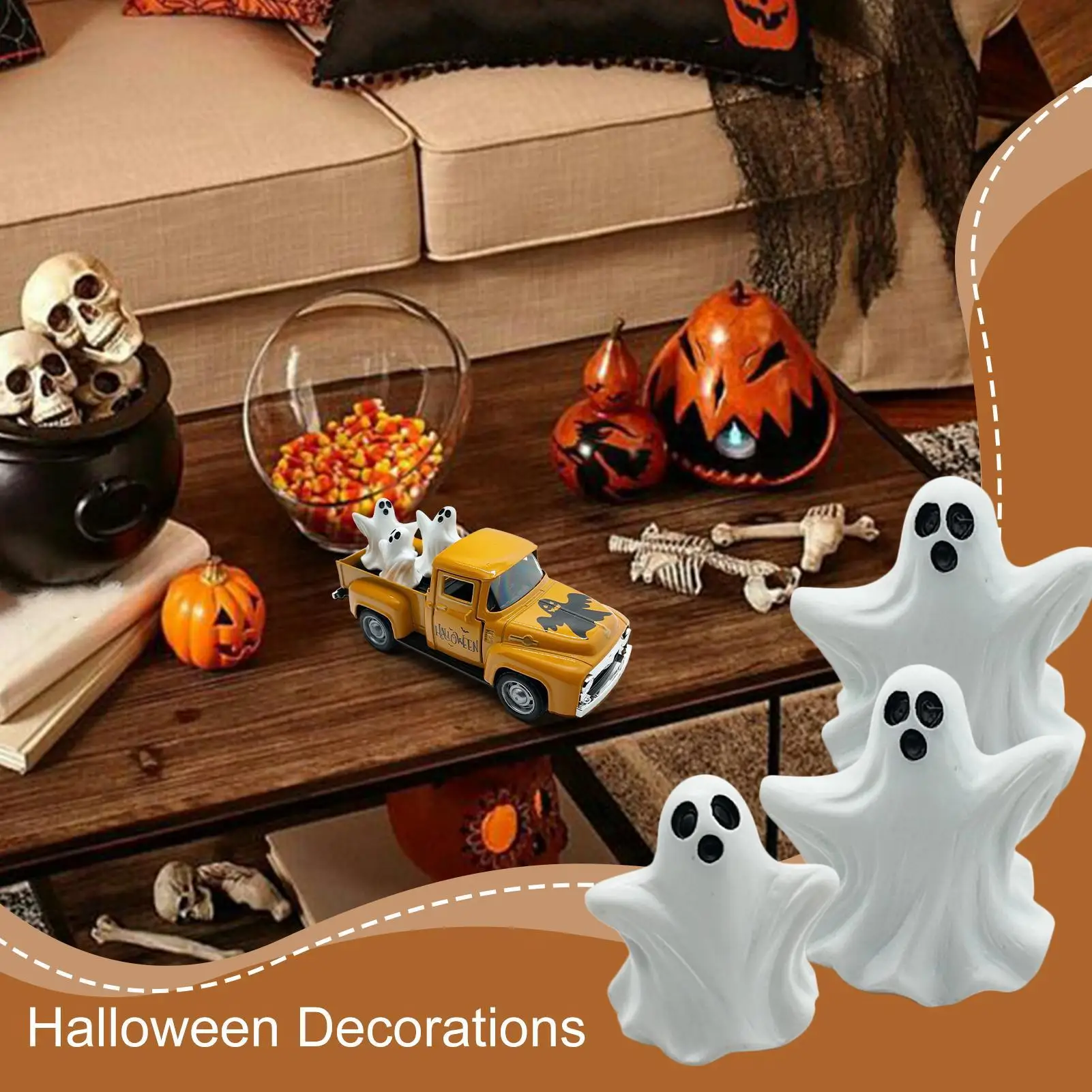 Ghost Figurine Indoor Mantle Ornament Funny Truck Ghost Desktop Figurine For Halloween Showcase Entryway Classroom Bookshelf