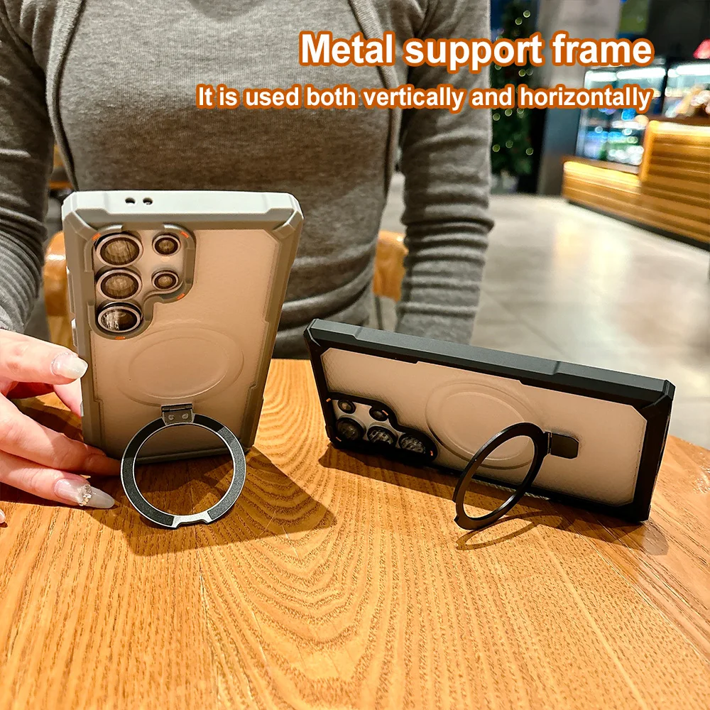 Rugged Shockproof Metal Magnetic Case For Samsung Galaxy S25 S24 Ultra Plus Holder With Camera Lens Glass Film Ring Armor Cover view 3