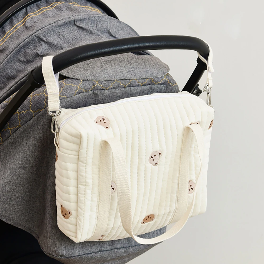 

Convenient Mummy Bag, New Baby Outing Storage Bag Embroidered Embossed Mom Bag Stroller Hanging Bag Diaper