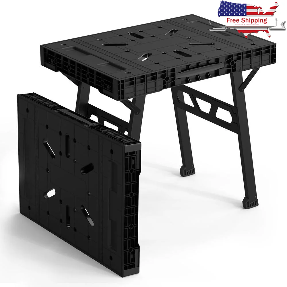 Folding Work Table 2-in-1 Compact Portable Design Sturdy Metal Legs Versatile Clamping System 34" x 25" x 31" Lightweight &