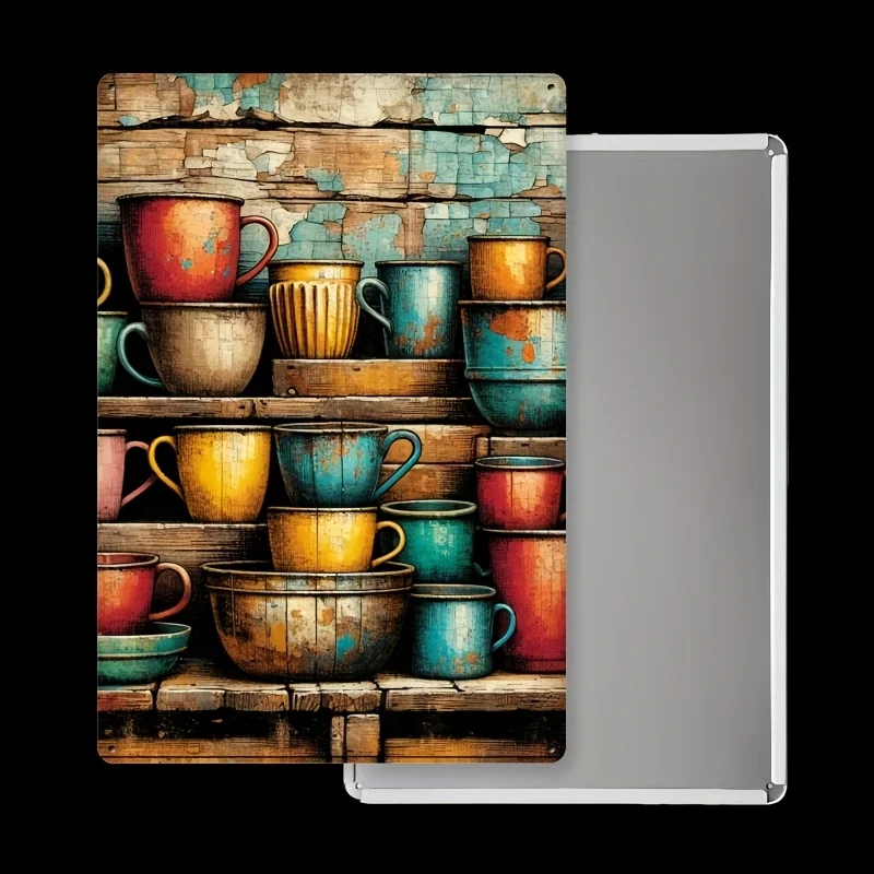 Vintage Kaffeetasse Eisen Metall Blechschild 8x12 Zoll Rustikale Wanddekoration Plakette für Zuhause Bar Café