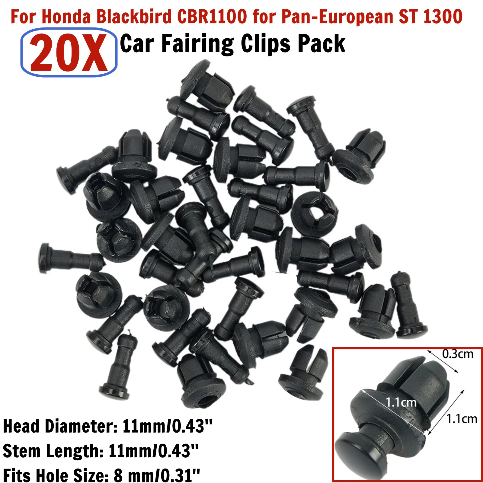 20pcs Car Fairing Clips Pack Fit For Honda Blackbird CBR1100XX 97-07 Bodywork B46 Black for Pan-European ST 1300 Accessories