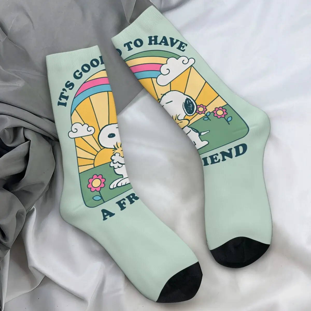 Peanuts It's Good To Have Friends Socks Novelty Stockings Autumn Anti Bacterial Adults Men Socks Warm Soft Outdoor Sports Socks