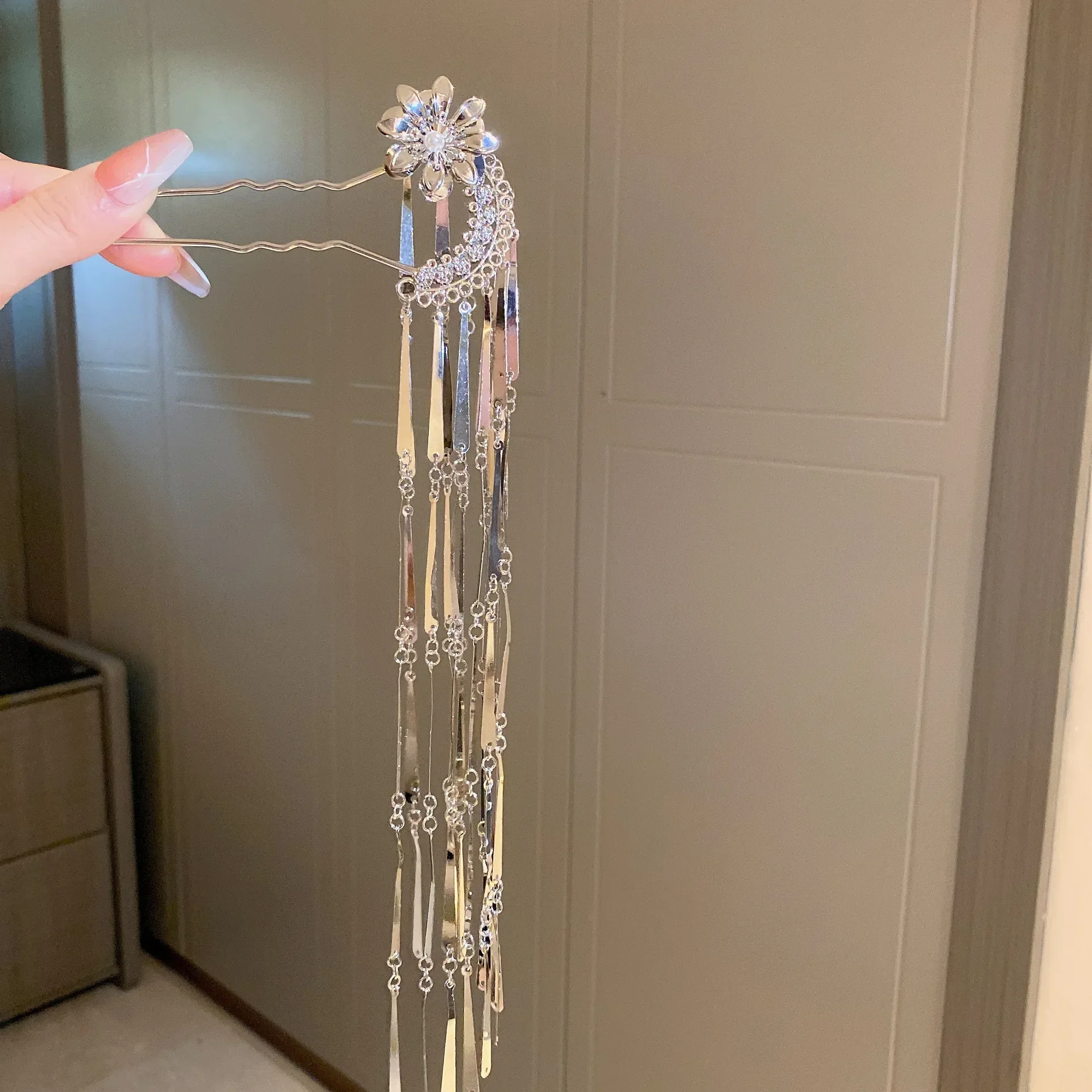 زهرة سوبر طويلة شرابة دبابيس الشعر للنساء بيان العصرية الرجعية الشعر العصي مزاجه تقليد اللؤلؤ الشعر عود ث #4