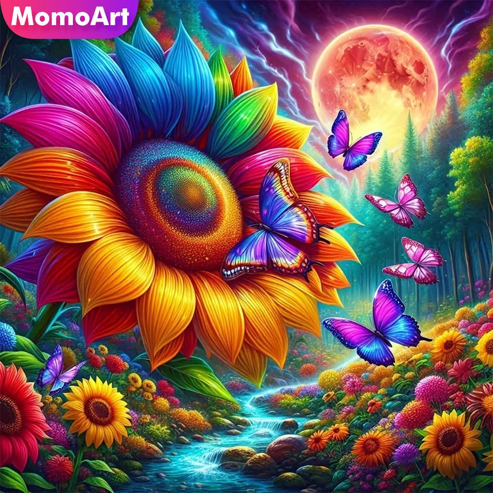 Momoart Peinture Diamant Paysage Tournesol Broderie Diamant Carré Complet Mosaïque Papillon Lune 5D Artisanat Artistique pour la Maison et le Salon