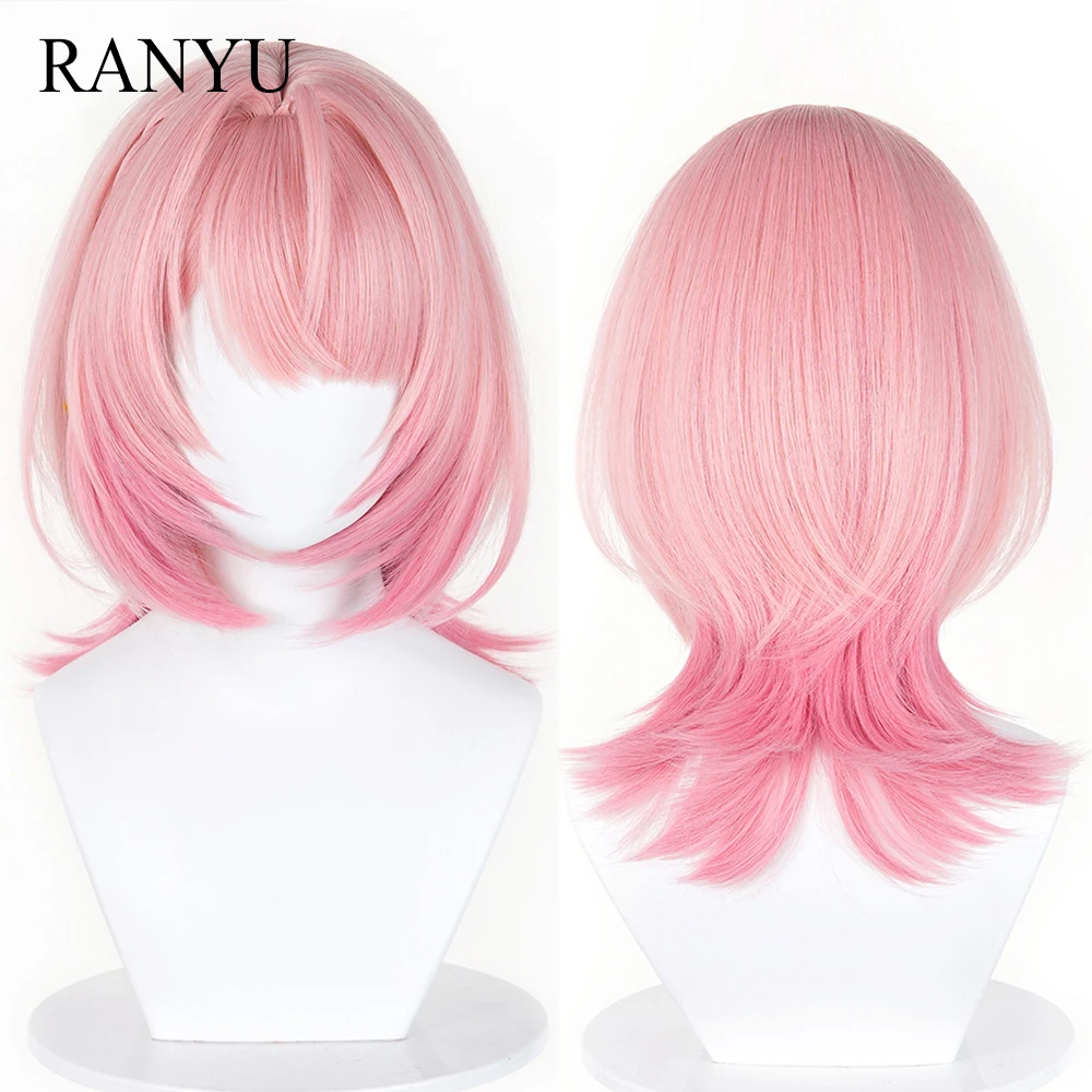 

Synthetic Short Straight Ombre Pink Wigs with Bangs Heat Resistant Anime Game Cosplay Fluffy Wig for Daily Party