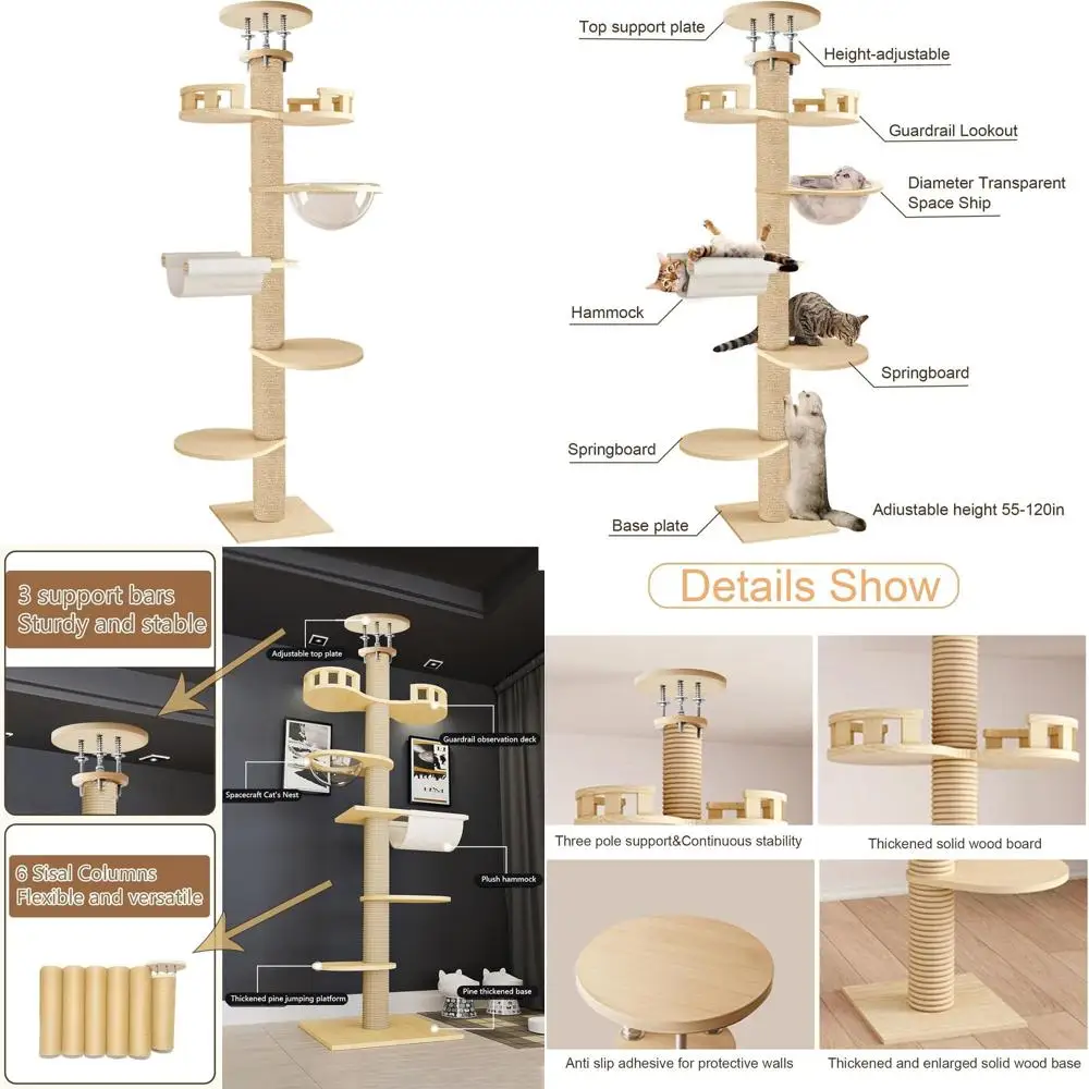 

Регулируемая 6-уровневая лежанка-когтеточка из конопли для кошек, для использования в помещении и на улице