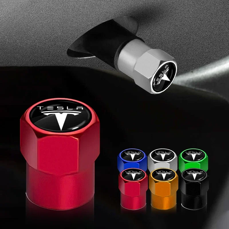 4Pcs Car Tire Valve Caps Emblem Metal Cap Case Car Styling Accessories for Tesla Model 3 2022 X S Cc3 Cybertruck 2021 Y Juguete