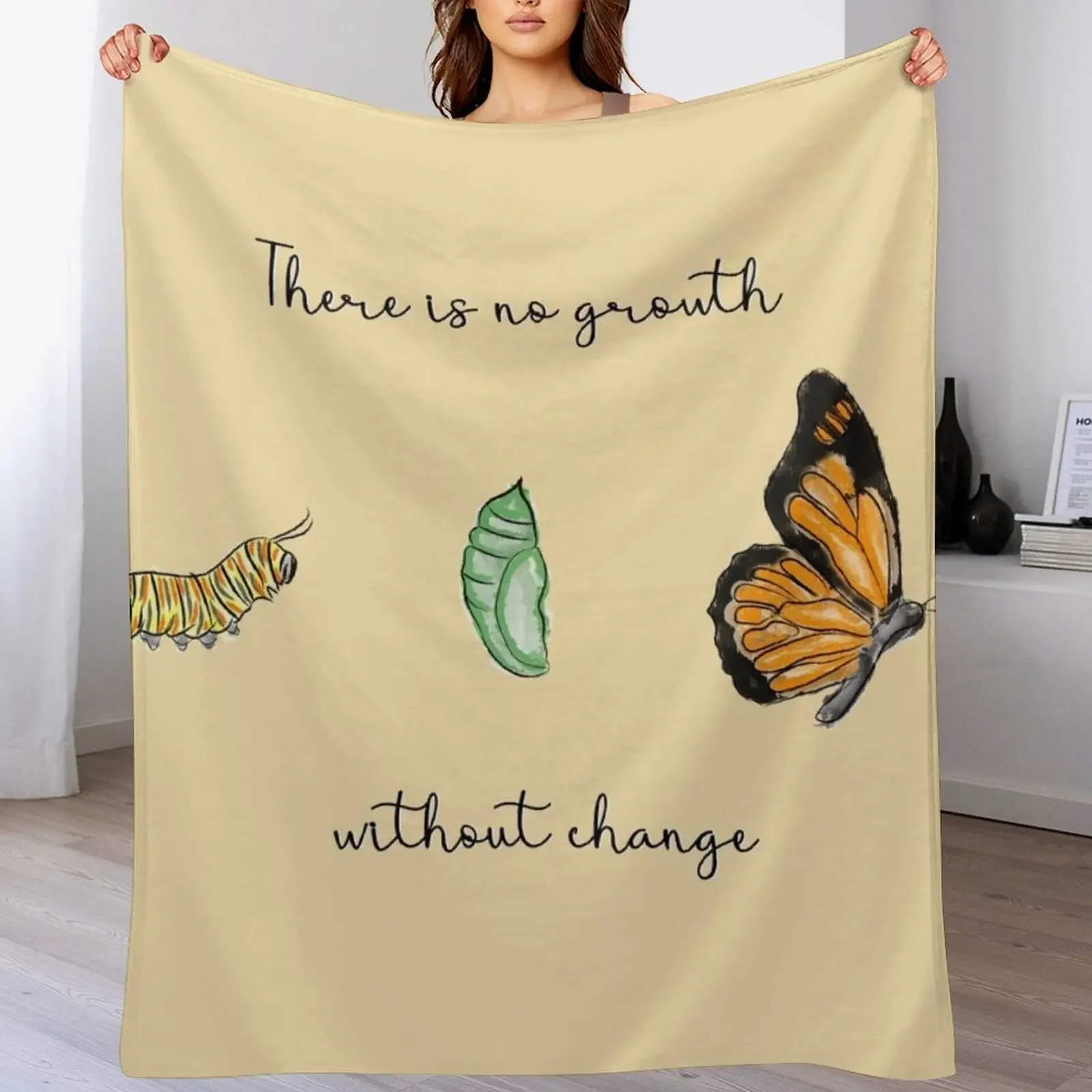 Metamorphosis There is no growth without change Caterpillar, Chrysalis and Butterfly Throw Blanket Comforter Thermal Blankets