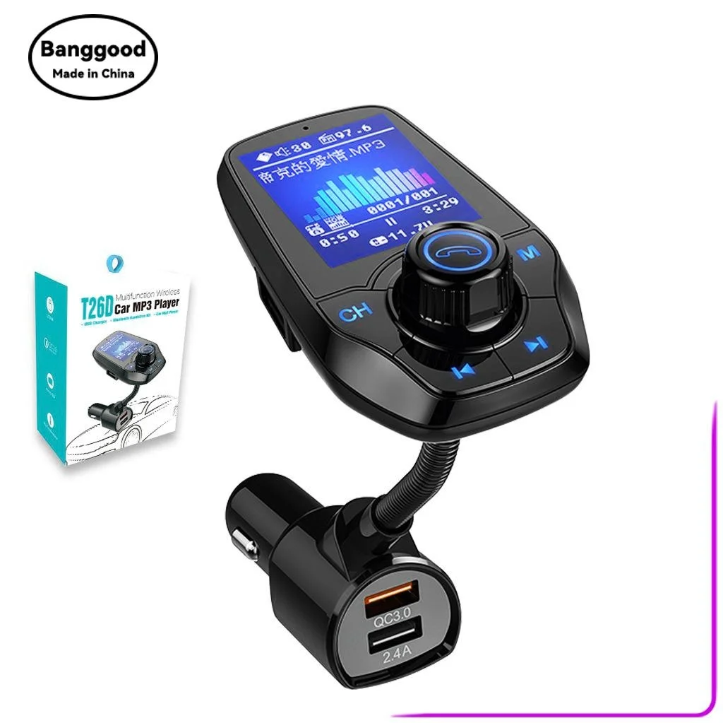 

T26D Car Bluetooth Hands-free Car Mp3 Color Large Screen Fm Transmitter QC3.0 Fast Charging Car Bluetooth Mp3