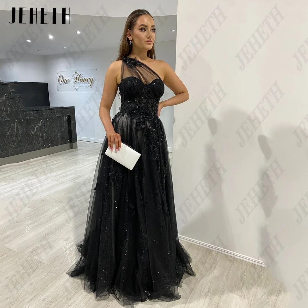 JEHETH Moderne Abendkleider Für Frau Tüll Eine Schulter Prom Kleid Split Lange 3D Blume A-Linie VeJeheth moderne Abendkleider für Frau Tüll eine Schulter Promi Ballkleid geteilt lange 3d Blume a-Linie Vestidos de Noche