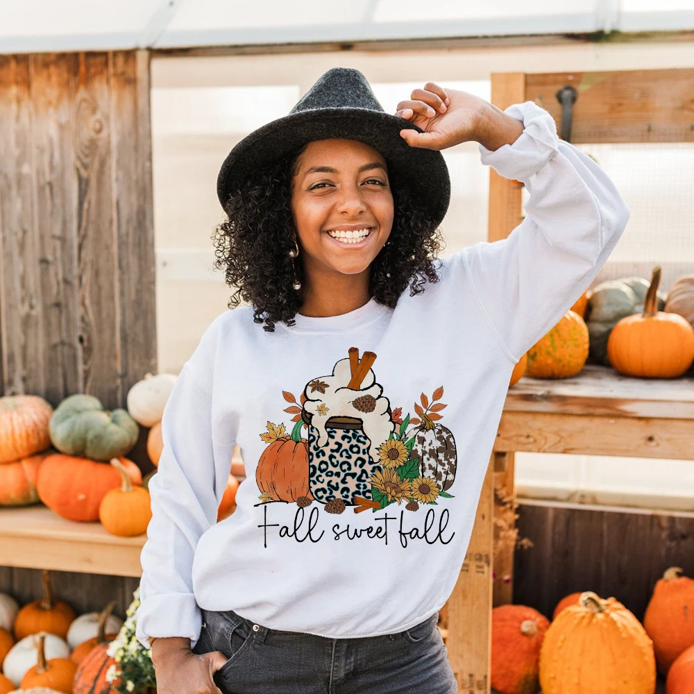 

Fall Sweet Fall Pumpkin Print Sweatshirt Thankful Grateful Blessed Hoodie Women Fashion Thanksgiving Pullover Halloween Clothes