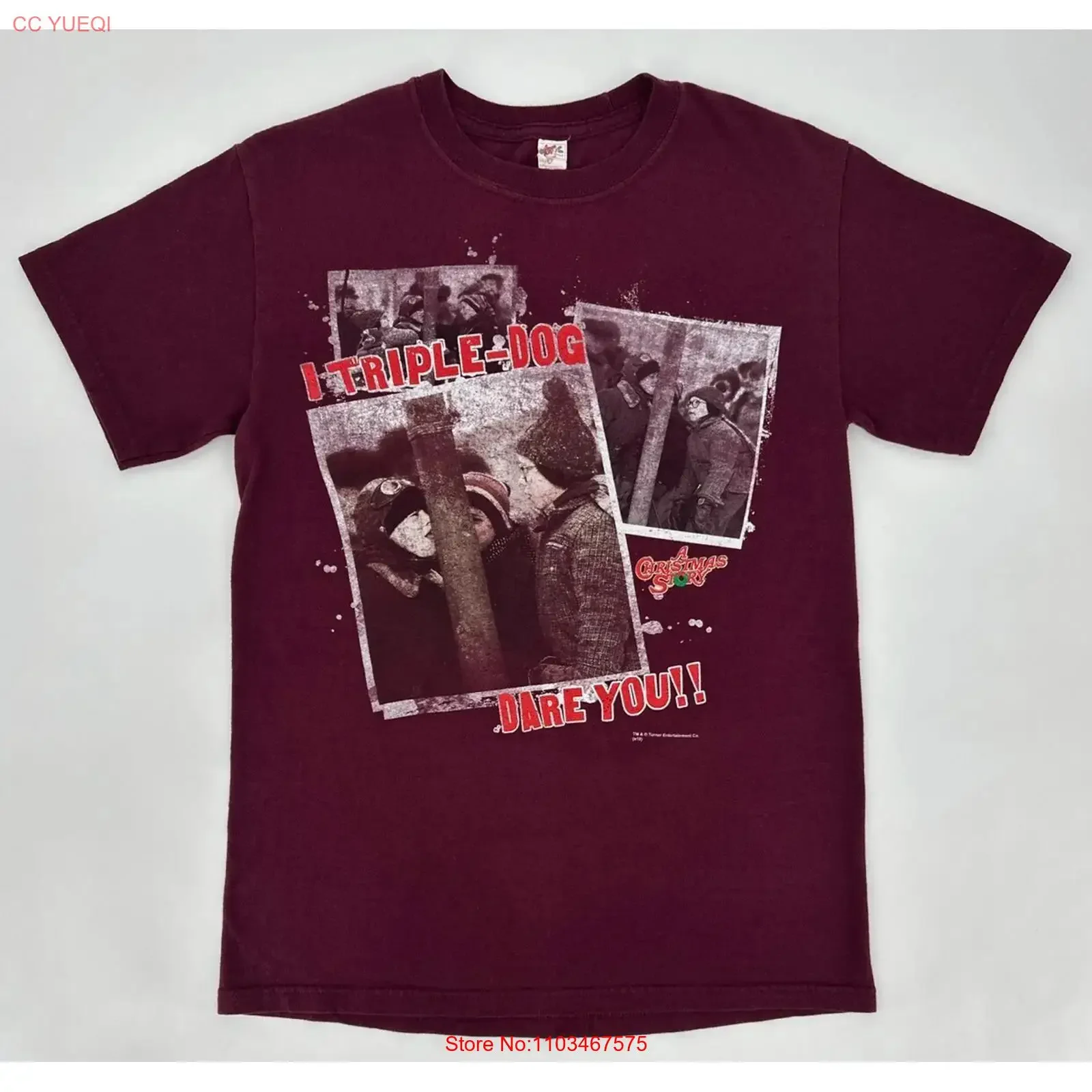 T-shirt A Christmas Story pour adulte, taille S, rouge, I Triple Dog Dare You Ralphie, style rétro vintage, délavé, unisexe, élégant, respirant