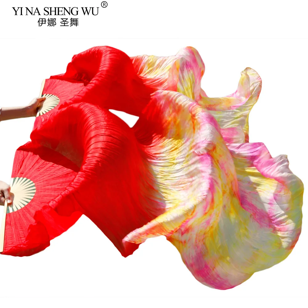 Éventails de danse pour femmes, 100% soie, couleurs mélangées, rouge + accessoires de danse multicolores, 180x90cm, voiles pour danse du ventre (2 pièces)