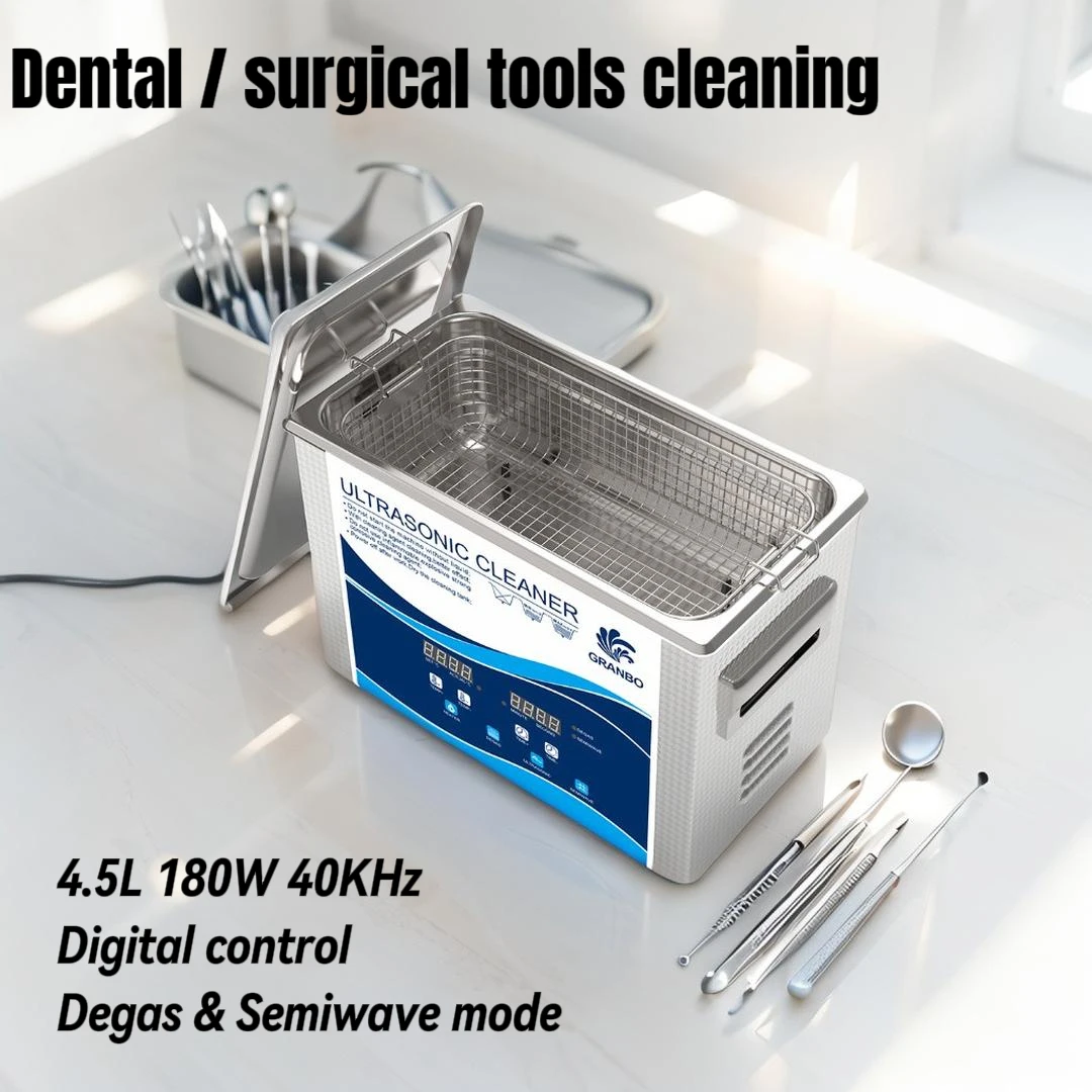 Pulitore ad ultrasuoni da 4,5 litri 40 kHz 180 W con Degas e mezza onda – Per strumenti dentali, dispositivi medici e pulizia di giocattoli in plastica