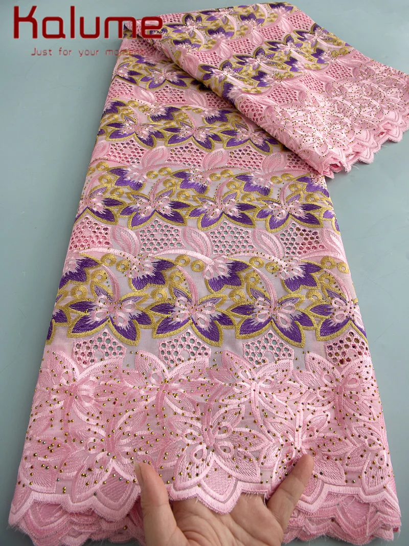 

Высококачественное розовое нигерийское кружево из сухого хлопка Kalume, 5 ярдов, вышивка, 2026, африканское швейцарское кружево из хлопкового вуаля для шитья