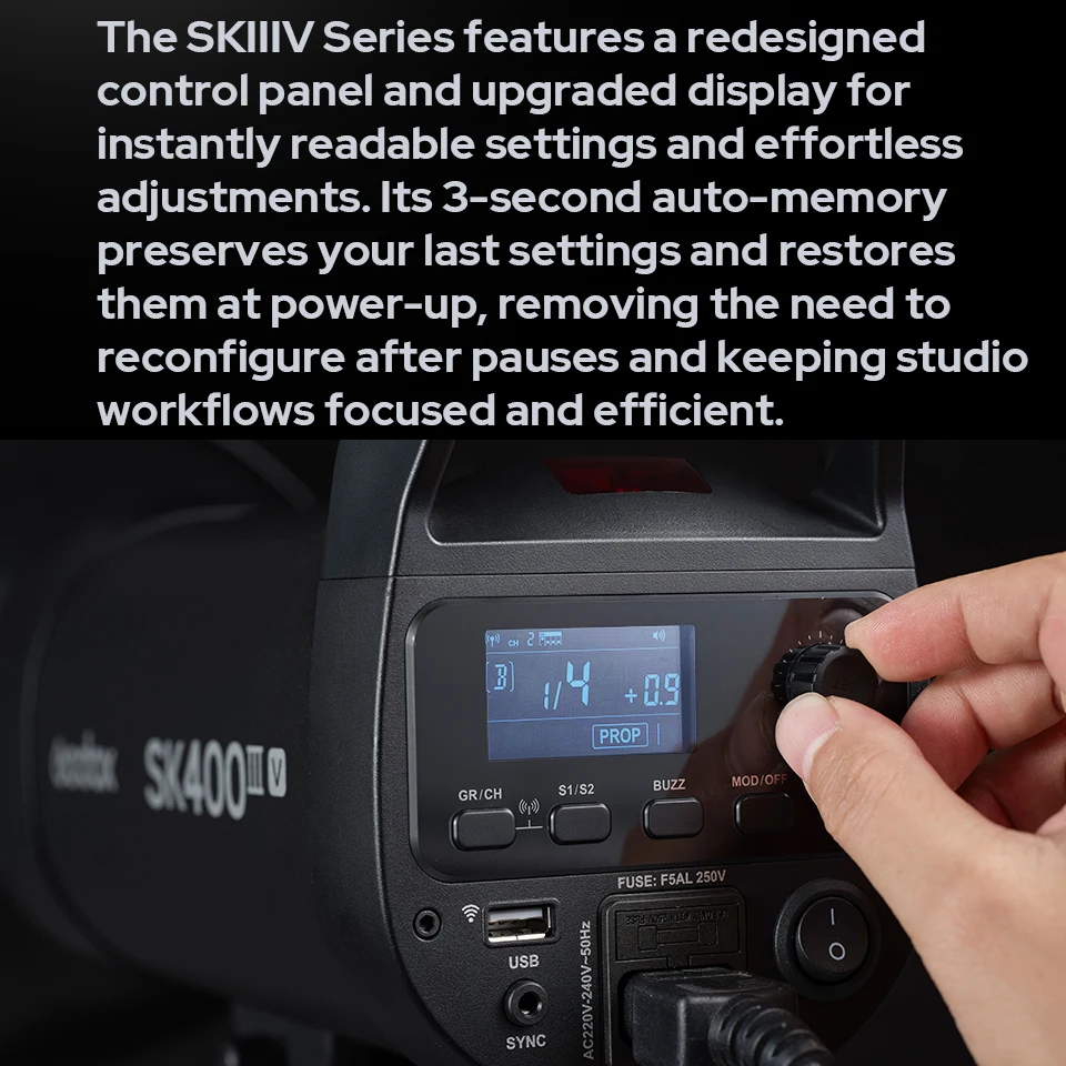 Godox SK300III-V 300WS 3 Second Auto Memory 10W Adjustable Modeling Bowens Mount Flash Light for Video Studio