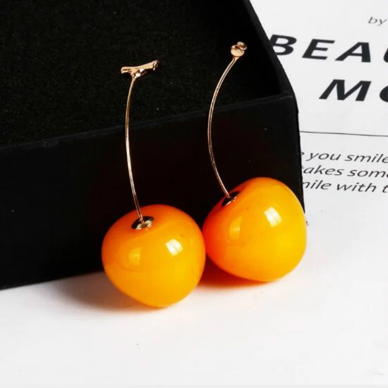 Korean Fashio Yellow Cherry Cute Personality Minimalist Cherry Earrings for Women Wedding Party Jewelry Gift Pendientes Mujer