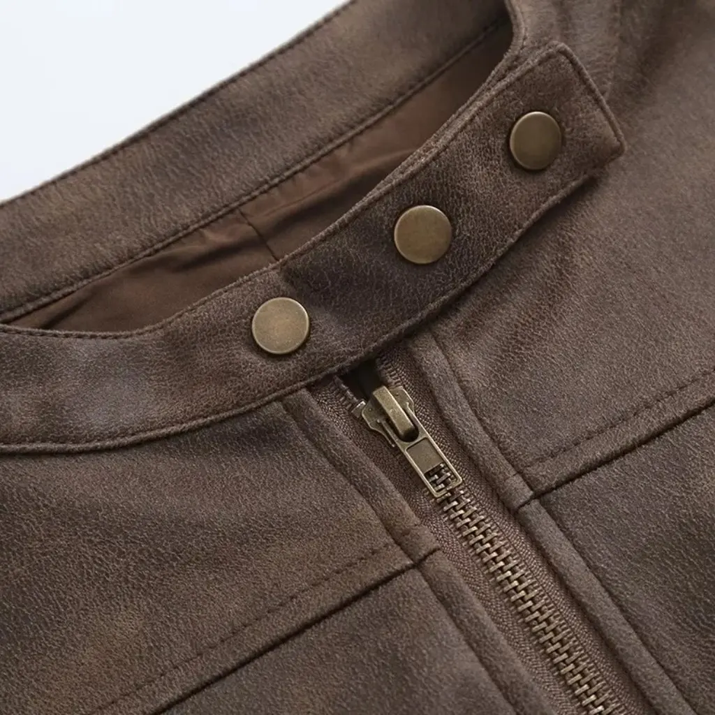 レディース レトロ ダメージ加工 スエード レザー ジャケット スリムフィット ショート 早秋 ファッション アウター